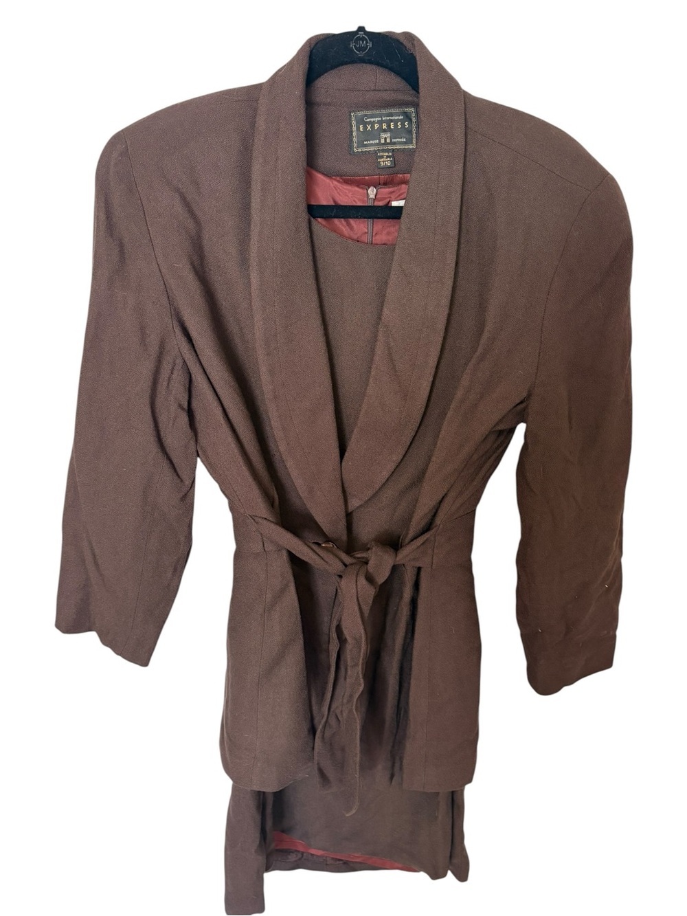 Express Brown Shawl-Collar Trench Coat with Tie Waist